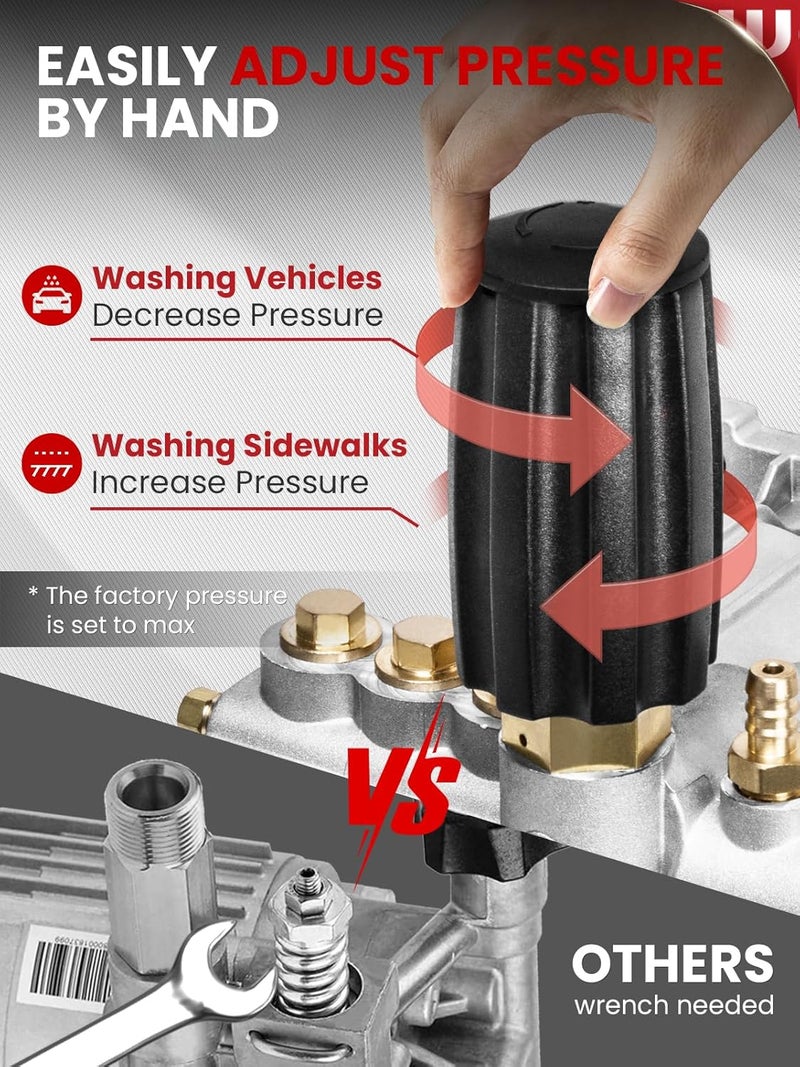 WOJET مضخة غسالة ضغط، عمود 3/4"، 3400 PSI 2.5 GPM، مضخة غسالة ضغط أفقية مع خاصية عدم التآكل، ذاتية الشفط، مجموعة مضخة غسالة ضغط بديلة لديوالت، سيمبسون، كرافتسمان، هوندا، جينيراك - Image 3